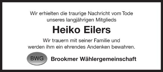Traueranzeige von Heiko Eilers von Ostfriesischer Kurier GmbH