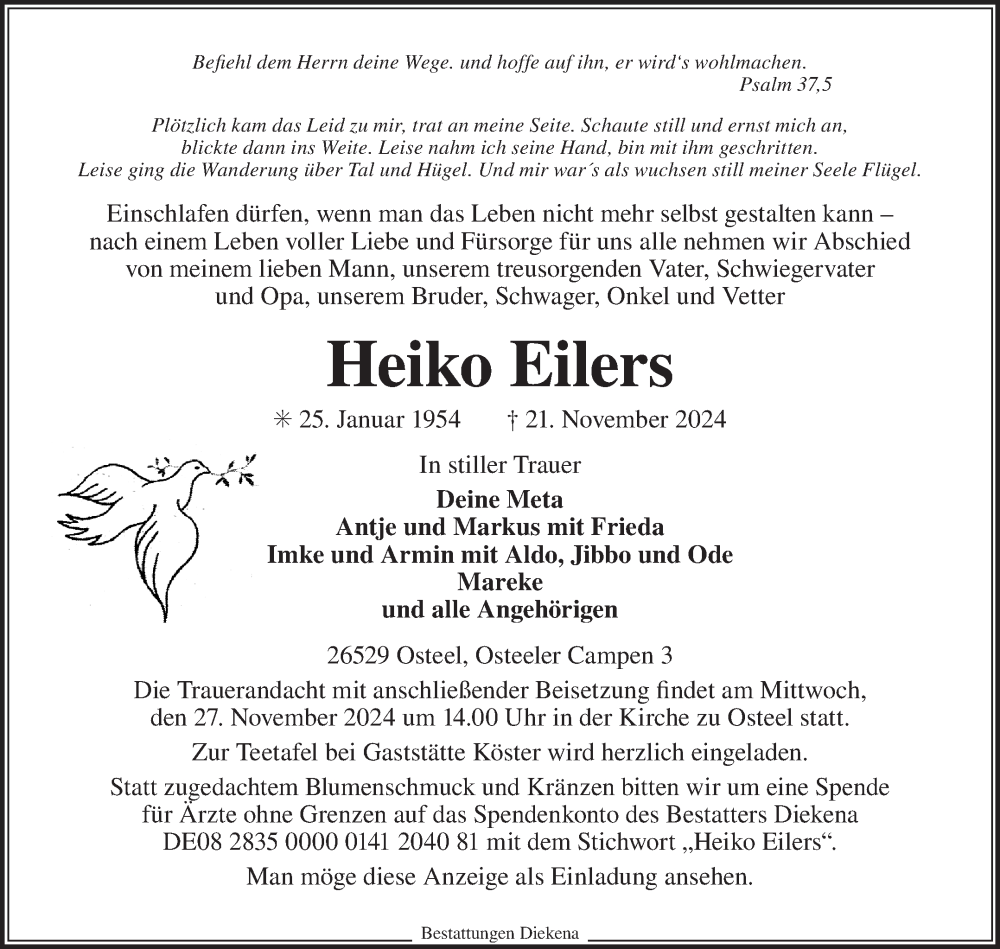  Traueranzeige für Heiko Eilers vom 23.11.2024 aus Ostfriesischer Kurier GmbH