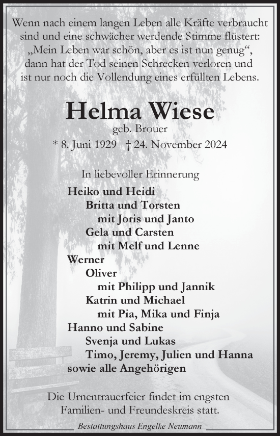 Traueranzeige von Helma Wiese von Ostfriesischer Kurier GmbH