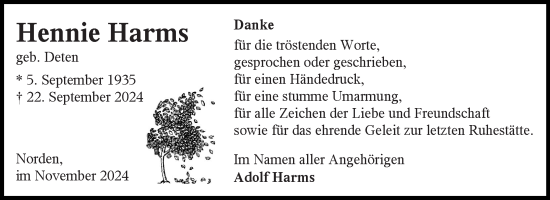 Traueranzeige von Hennie Harms von Ostfriesischer Kurier GmbH