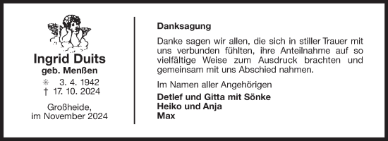 Traueranzeige von Ingrid Duits von Ostfriesischer Kurier GmbH