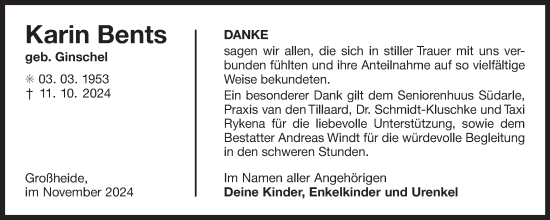 Traueranzeige von Karin Bents von Ostfriesischer Kurier GmbH
