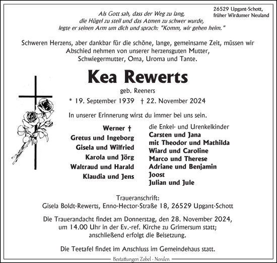 Traueranzeige von Kea Rewerts von Ostfriesischer Kurier GmbH