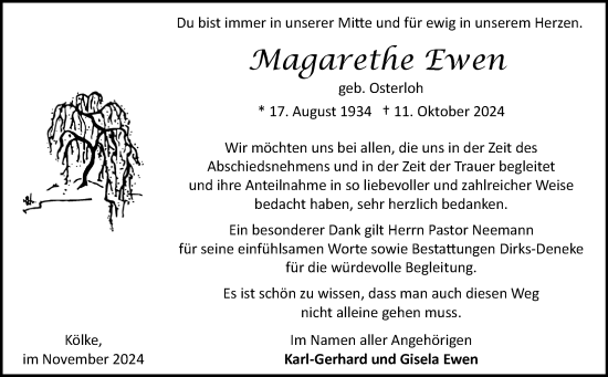 Traueranzeige von Magarethe Ewen von Ostfriesischer Kurier GmbH