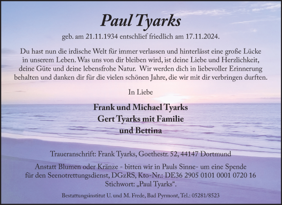 Traueranzeige von Paul Tyarks von Ostfriesischer Kurier GmbH