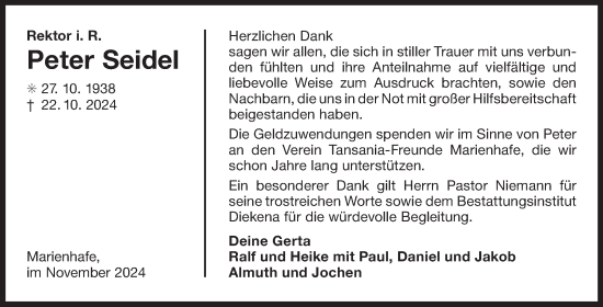 Traueranzeige von Peter Seidel von Ostfriesischer Kurier GmbH