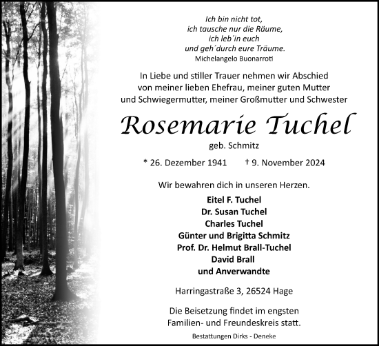 Traueranzeige von Rosemarie Tuchel von Ostfriesischer Kurier GmbH