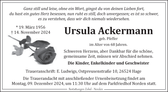 Traueranzeige von Ursula Ackermann von Ostfriesischer Kurier GmbH
