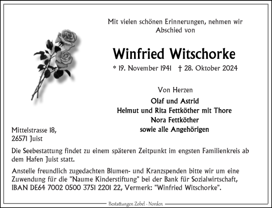 Traueranzeige von Winfried Witschorke von Ostfriesischer Kurier GmbH