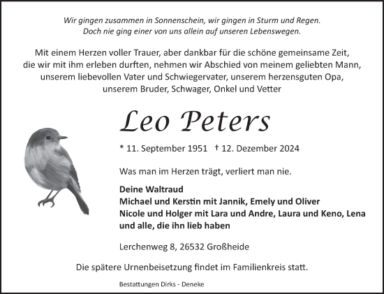 Traueranzeige von Leo Peters von Ostfriesischer Kurier GmbH