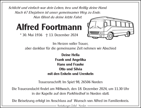 Traueranzeige von Alfred Foortmann von Ostfriesischer Kurier GmbH