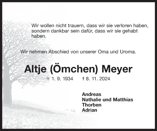 Traueranzeige von Altje Meyer von Ostfriesischer Kurier GmbH