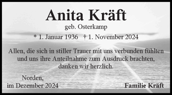 Traueranzeige von Anita Kräft von Ostfriesischer Kurier GmbH