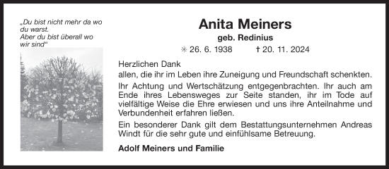Traueranzeige von Anita Meiners von Ostfriesischer Kurier GmbH