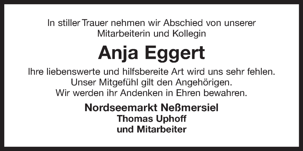  Traueranzeige für Anja Eggert vom 10.12.2024 aus Ostfriesischer Kurier GmbH
