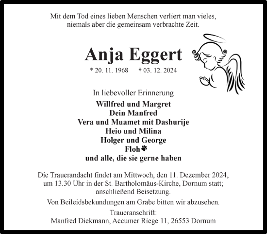 Traueranzeige von Anja Eggert von Ostfriesischer Kurier GmbH