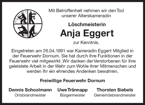 Traueranzeige von Anja Eggert von Ostfriesischer Kurier GmbH