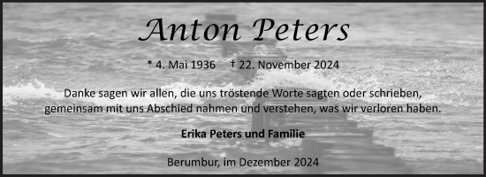 Traueranzeige von Anton Peters von Ostfriesischer Kurier GmbH