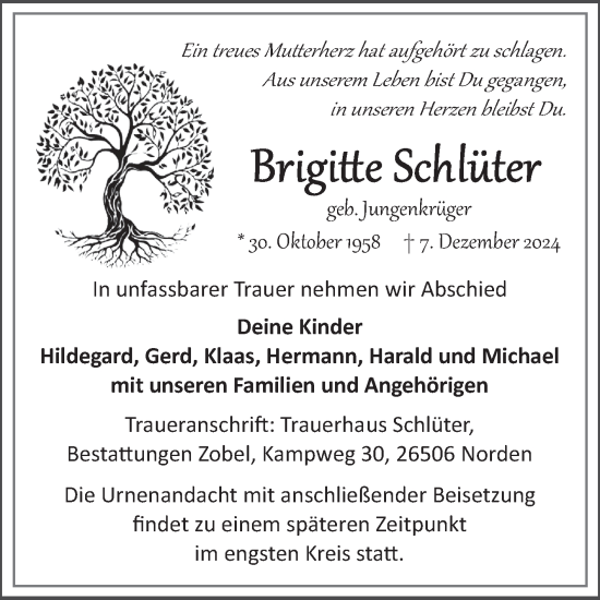 Traueranzeige von Brigitte Schlüter von Ostfriesischer Kurier GmbH