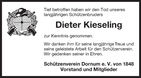 Traueranzeige von Dieter Kieseling von Ostfriesischer Kurier GmbH