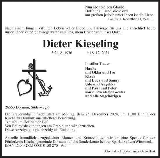 Traueranzeige von Dieter Kieseling von Ostfriesischer Kurier GmbH