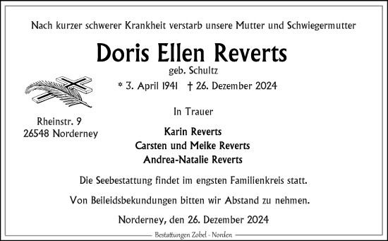 Traueranzeige von Doris Ellen Reverts von Ostfriesischer Kurier GmbH