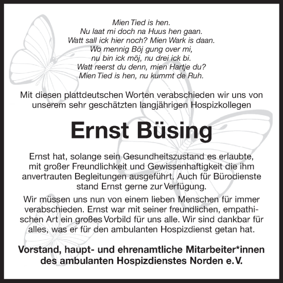 Traueranzeige von Ernst Büsing von Ostfriesischer Kurier GmbH