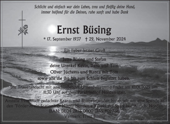 Traueranzeige von Ernst Büsing von Ostfriesischer Kurier GmbH