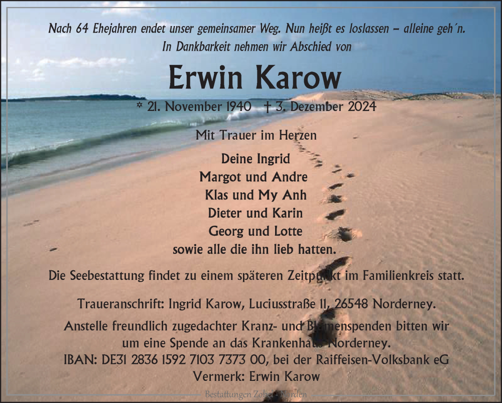  Traueranzeige für Erwin Karow vom 10.12.2024 aus Ostfriesischer Kurier GmbH