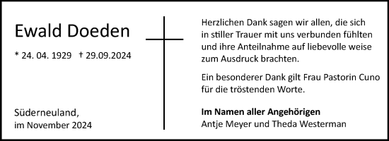 Traueranzeige von Ewald Doeden von Ostfriesischer Kurier GmbH