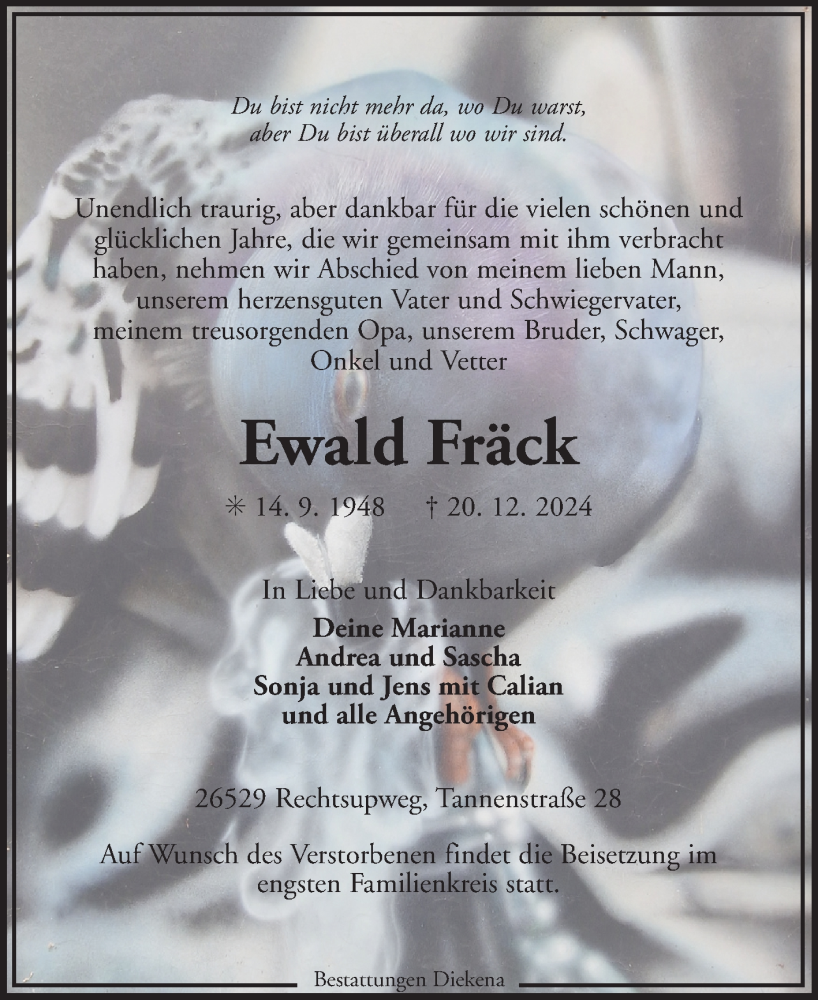  Traueranzeige für Ewald Fräck vom 24.12.2024 aus Ostfriesischer Kurier GmbH