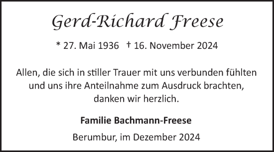 Traueranzeige von Gerd-Richard Freese von Ostfriesischer Kurier GmbH