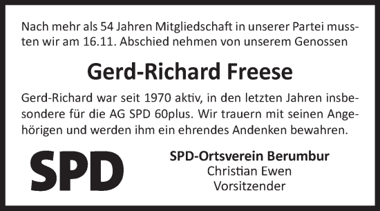 Traueranzeige von Gerd-Richard Freese von Ostfriesischer Kurier GmbH
