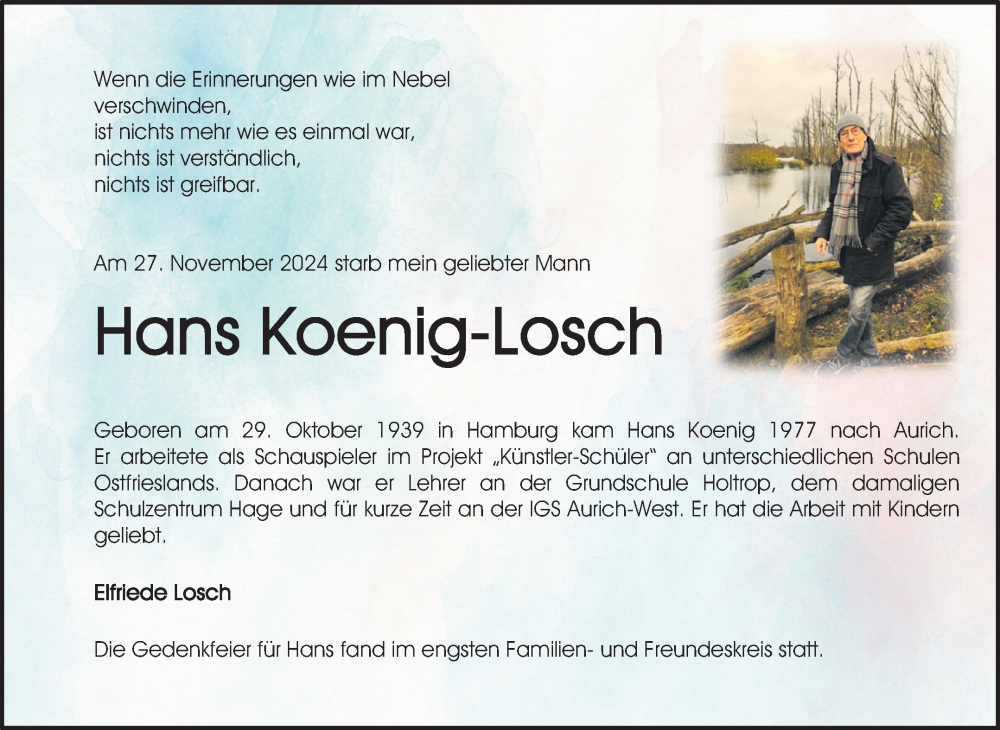  Traueranzeige für Hans Koenig-Losch vom 13.12.2024 aus Ostfriesischer Kurier GmbH