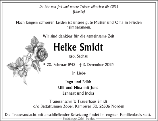 Traueranzeige von Heike Smidt von Ostfriesischer Kurier GmbH