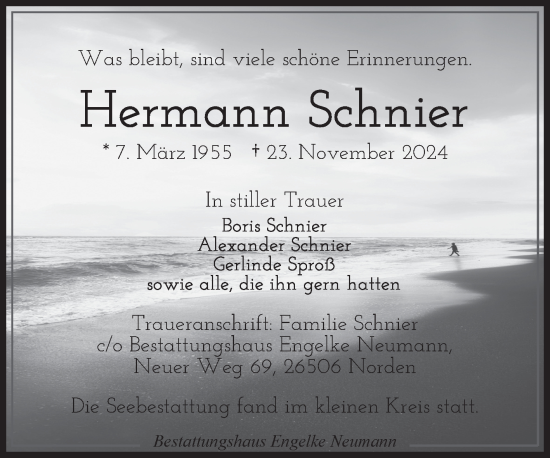 Traueranzeige von Hermann Schnier von Ostfriesischer Kurier GmbH