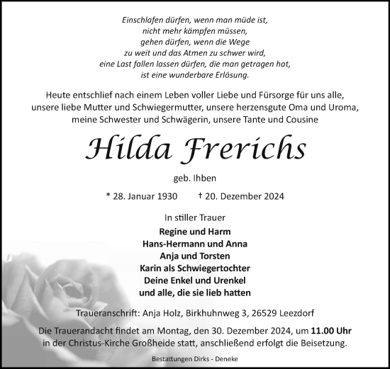 Traueranzeige von Hilda Frerichs von Ostfriesischer Kurier GmbH