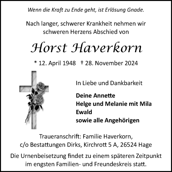 Traueranzeige von Horst Haverkorn von Ostfriesischer Kurier GmbH