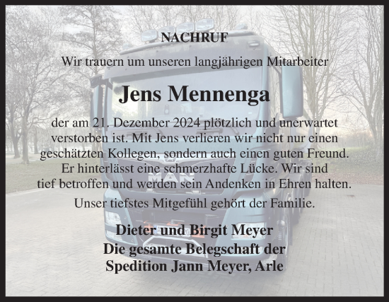 Traueranzeige von Jens Mennenga von Ostfriesischer Kurier GmbH