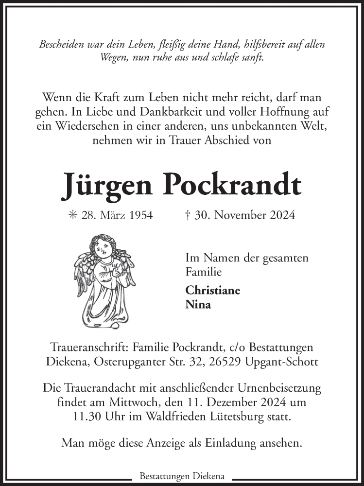  Traueranzeige für Jürgen Pockrandt vom 07.11.2024 aus Ostfriesischer Kurier GmbH