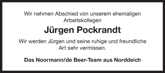 Traueranzeige von Jürgen Pockrandt von Ostfriesischer Kurier GmbH