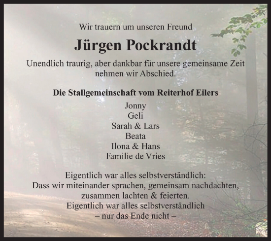 Traueranzeige von Jürgen Pockrandt von Ostfriesischer Kurier GmbH