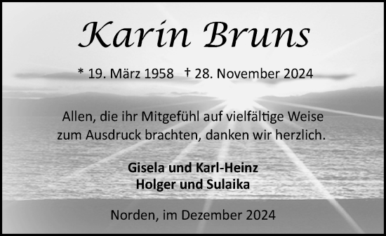Traueranzeige von Karin Bruns von Ostfriesischer Kurier GmbH