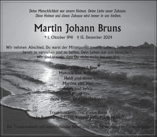 Traueranzeige von Martin  Bruns von Ostfriesischer Kurier GmbH