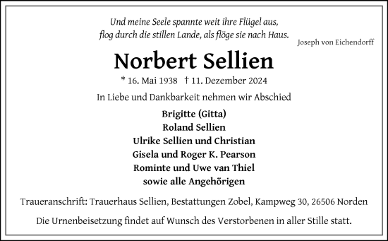 Traueranzeige von Norbert Sellien von Ostfriesischer Kurier GmbH