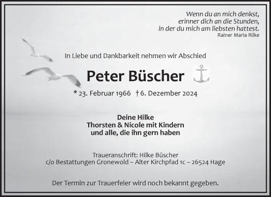 Traueranzeige von Peter Büscher von Ostfriesischer Kurier GmbH