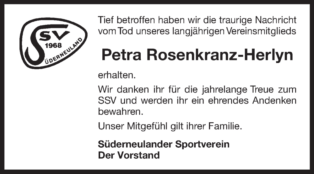  Traueranzeige für Petra Rosenkranz-Herlyn vom 10.12.2024 aus Ostfriesischer Kurier GmbH