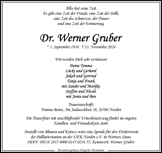 Traueranzeige von Werner Gruber von Ostfriesischer Kurier GmbH