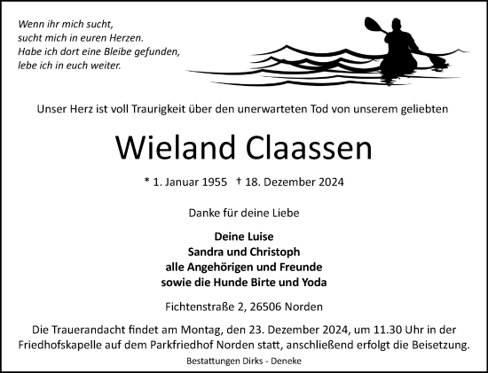 Traueranzeige von Wieland Claassen von Ostfriesischer Kurier GmbH