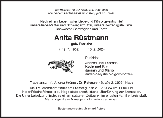 Traueranzeige von Anita Rüstmann von Ostfriesischer Kurier GmbH